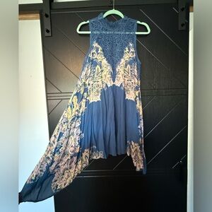 Free People Blue and Cream Floral Tunic Top